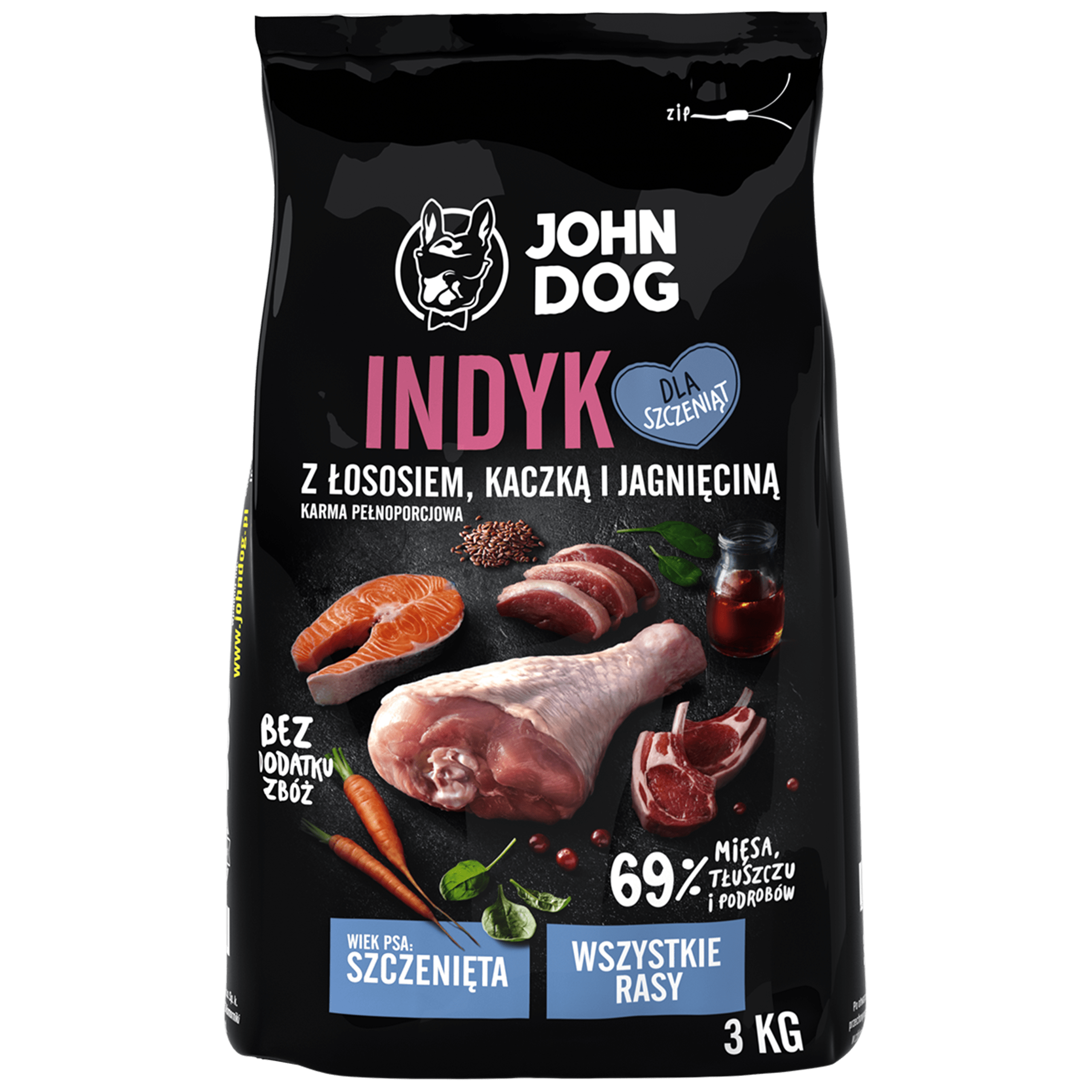 Karma sucha dla szczeniąt. Indyk z łososiem, kaczką i jagnięciną - 3 kg