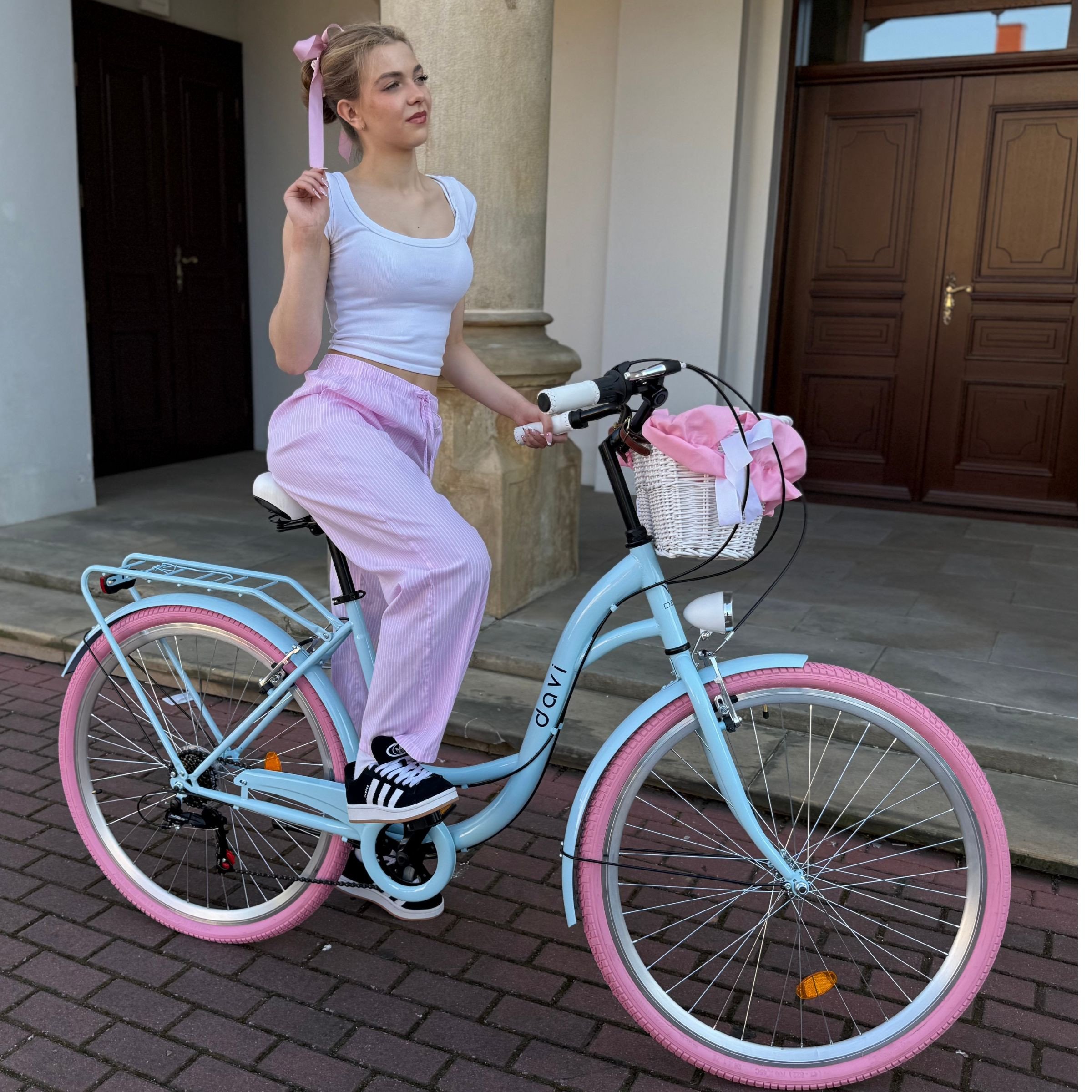 Könnyű Női bicikli Davi Emma 28", 160-185 cm, 7 sebeség, Kék/Rózsaszín