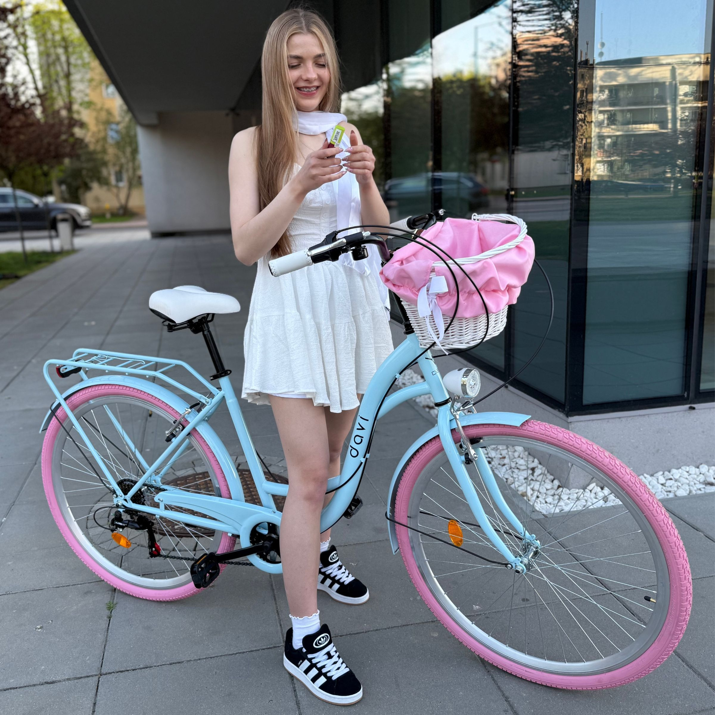 Könnyű Női bicikli 28" Davi Emma, 160-185 cm, 7 sebeség, Kék/Rózsaszín